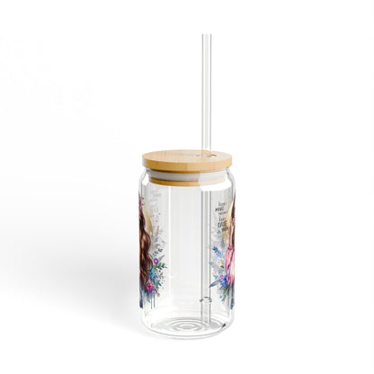 I Don't Make Mistakes, I Date Them ,16oz Boho Sipper Glass with Floral Design, Perfect for Water, Iced Tea, Smoothies, Gift for Her, Sustainable Drinkware