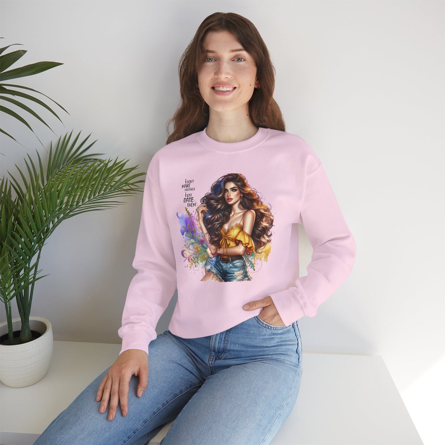 I Don`t  Make Mistakes, I Just Date Them Artistic Crewneck Sweatshirt - Perfect for Casual Outings, Gifts, Festivities, and Everyday Comfort, Featuring Colorful Designs