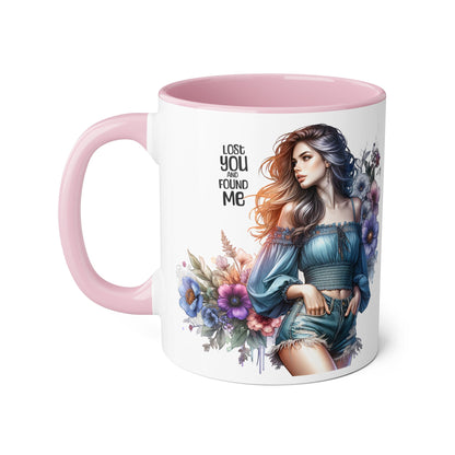 Lost You and Found Me Floral Art Accent Mug, You Lost Me Found Me Coffee Cup, Gift for Her, Artistic Drinkware, Unique Home Decor, Inspirational Kitchenware