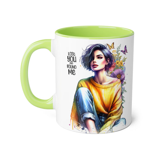 Lost You and Found Me Colorful Accent Mugs for Inspirational Moments, Perfect for Coffee Lovers, Gifts for Friends, Home Decor, Unique Art Mug