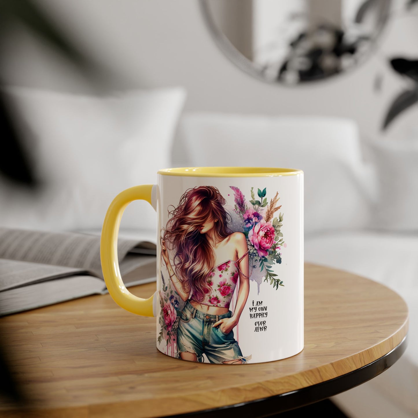 I Am My Own Happily Ever After Floral Beauty Accent Mug - Inspirational Coffee Cup, Gift for Her, Floral Mug, Motivational Drinkware, Cute Kitchen Decor
