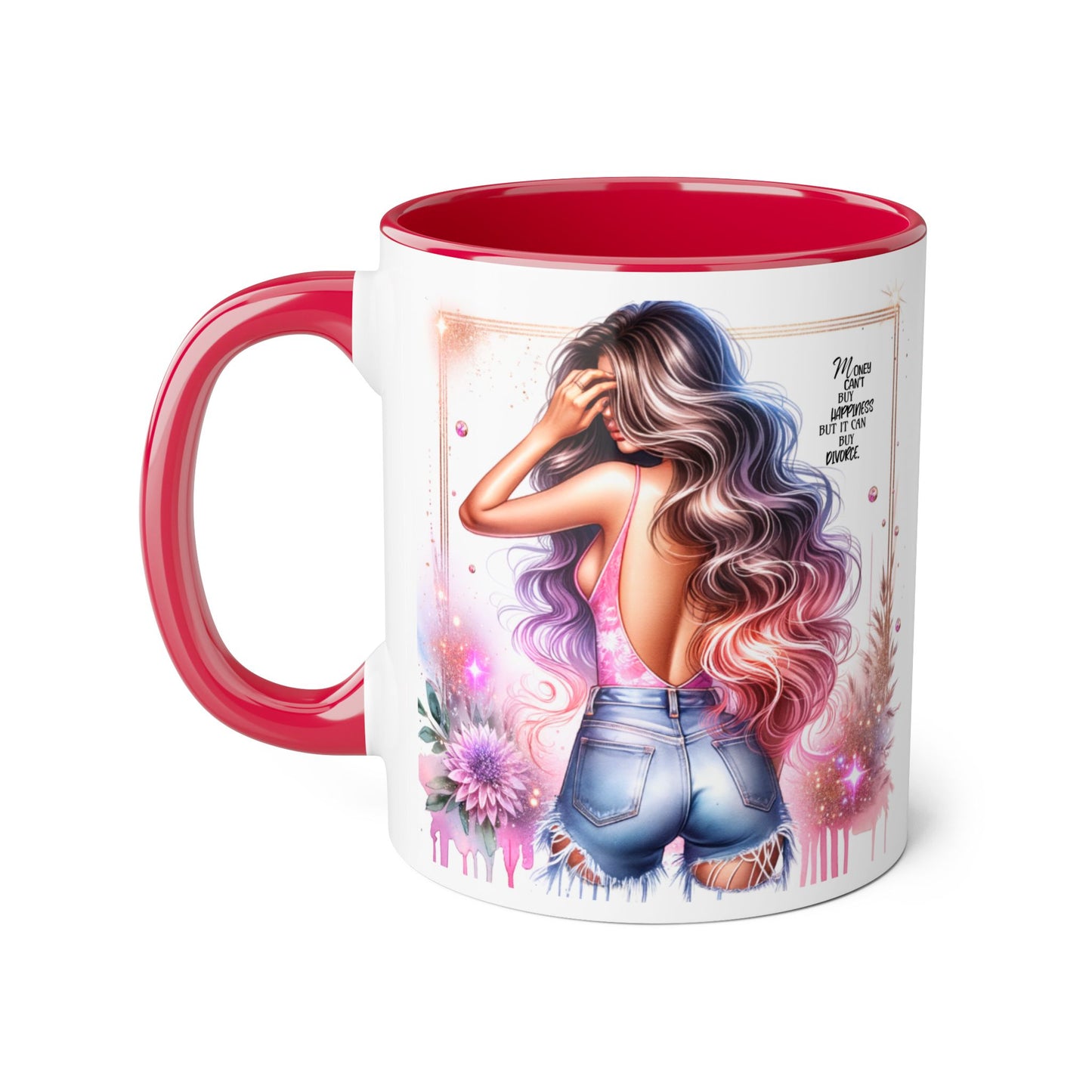Money Can't Buy Happiness But It Can Buy Divorce Humoristic Gorgeous Floral Accent Mug, Inspirational Coffee Cup, Perfect Gift for Her, Girl Boss Mug, Motivational Drinkware