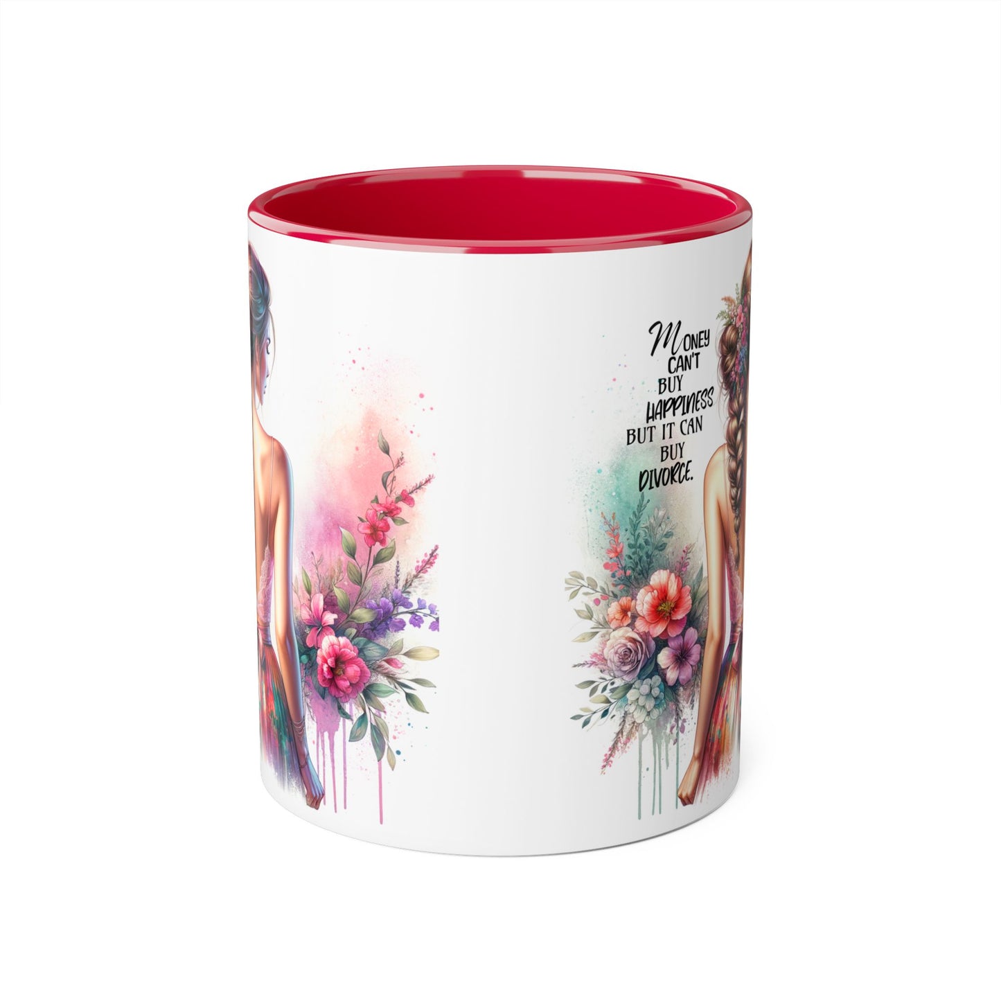 Money Can't Buy Happiness But It Can Buy Divorce Humoristic Colorful Women Empowerment Accent Mug - Inspirational Gift, Motivational Coffee Cup, Floral Design, Art Lover, Birthday Present