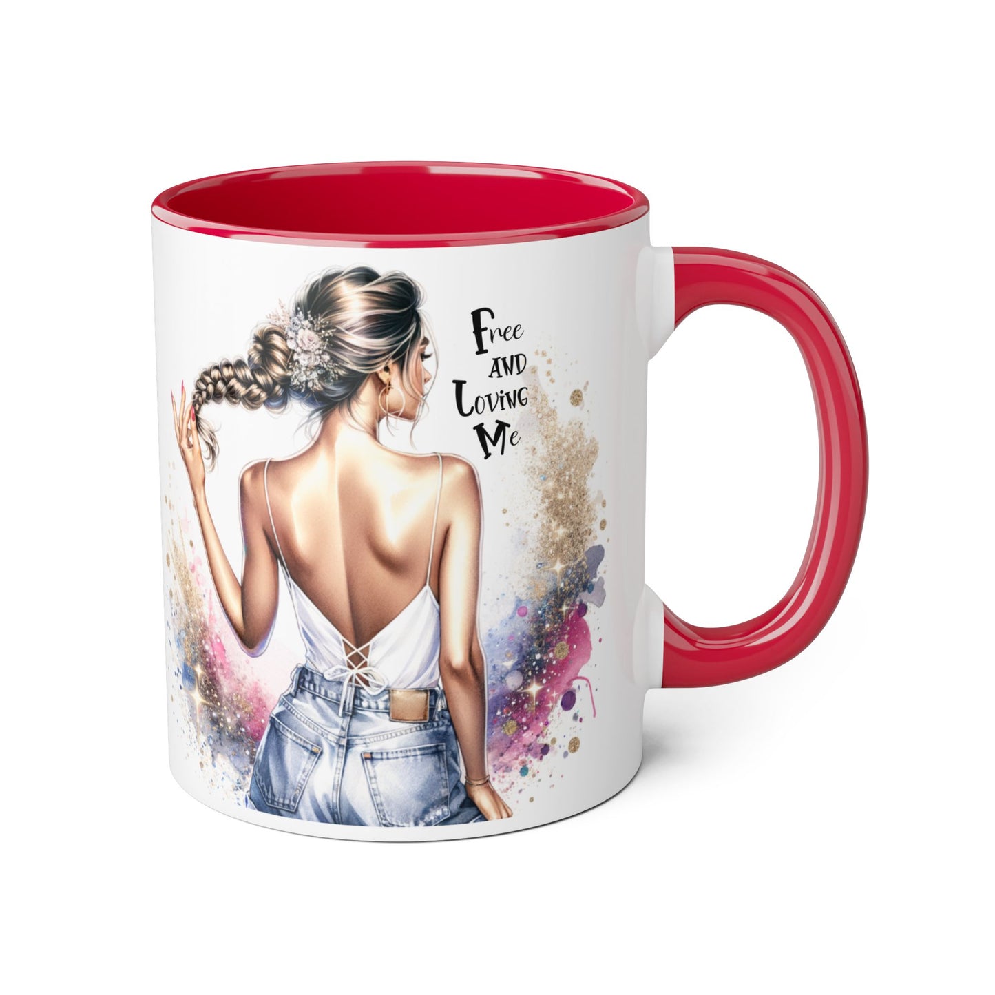 Free and Loving Me Accent Mug, Empowering Coffee Cup, Inspirational Gift, Unique Women’s Mug, Morning Motivation