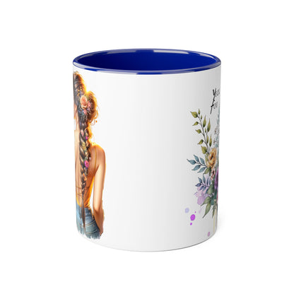 Yuck Fou Stylish Flower Girl Accent Mug, 11oz Coffee Cup, Unique Gift, Home Decor, Floral Mug for Friends, Mothers Day, Inspirational Quotes