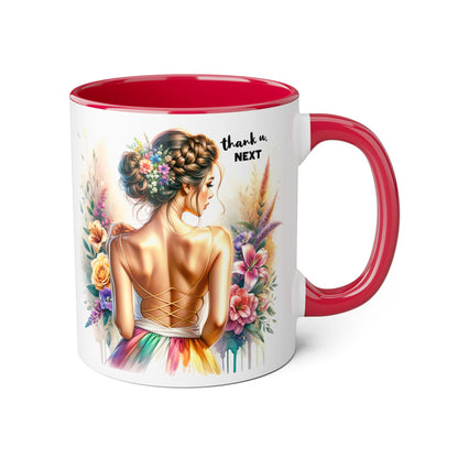 Thank U, Next Floral Artwork Accent Mug, Thank U Next Coffee Mug, Gift for Her, Floral Style Drinkware, Unique Home Decor