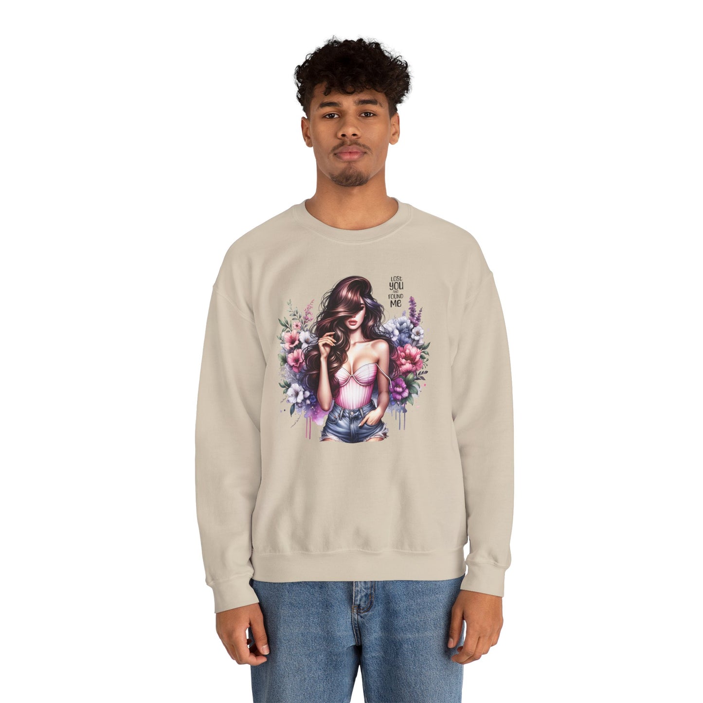 Lost You And Found Me Floral Graphic Crewneck Sweatshirt, Vibrant Sweatshirt, Cozy Casual Wear, Gift for Her, Floral Apparel, Spring Fashion