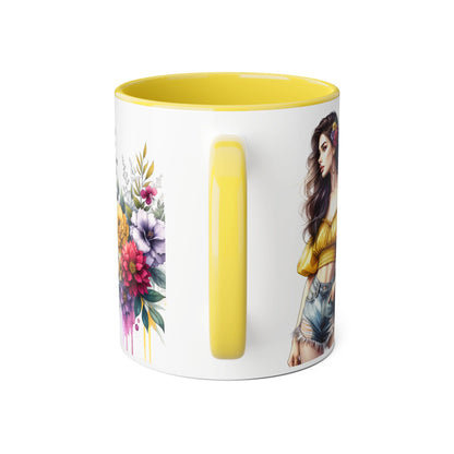 Boho Floral Accent Mug, Stunning Gift for Tea Lovers, Home Decor, Coffee Lover's Gift, Birthday Present, Art Print Mug