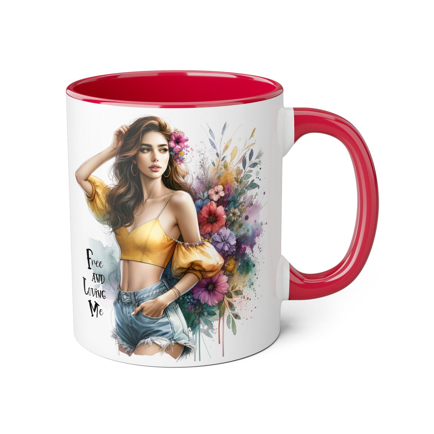 Free and Loving Me Bohemian Floral Accent Mug, Women's Gift, Coffee Mug, Inspirational Coffee Cup, Tea Lover's Mug