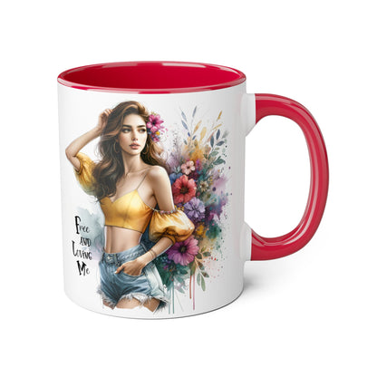 Free and Loving Me Bohemian Floral Accent Mug, Women's Gift, Coffee Mug, Inspirational Coffee Cup, Tea Lover's Mug