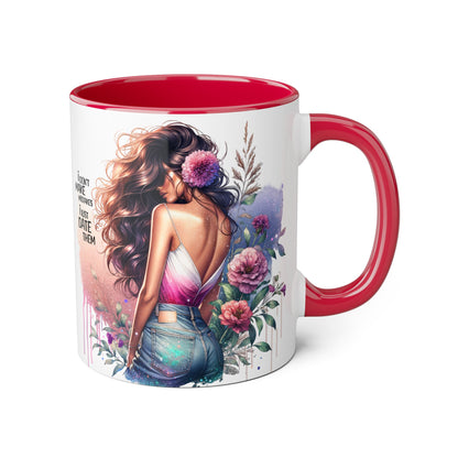 I Don't Make Mistakes, I Date Them Nature-Inspired Accented Mug, Floral Coffee Cup, Gift for Her, Boho Style, Inspirational Quote, Perfect for Birthdays and Celebrations