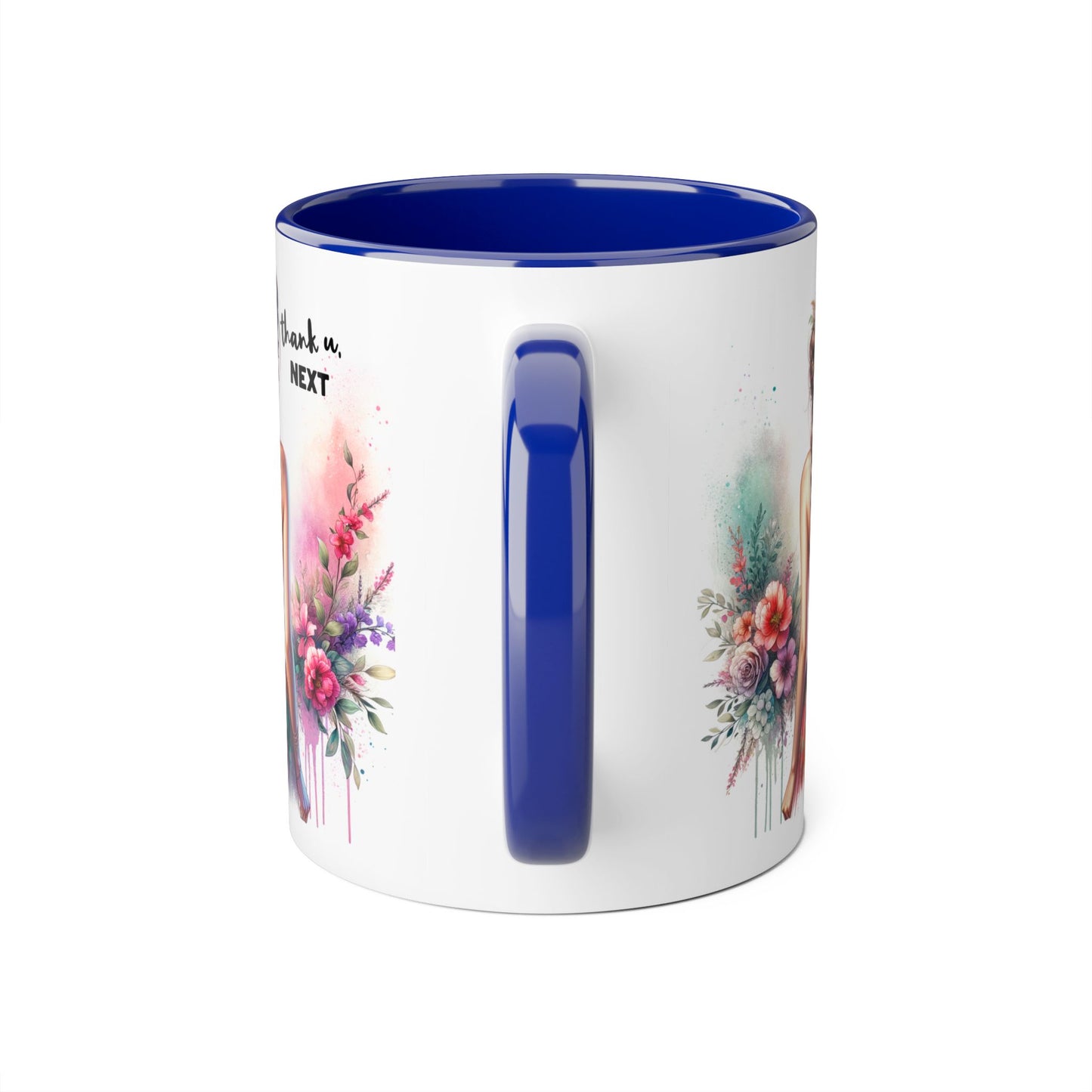 Thank U, Next Artistic Floral Accent Mug, Thank U Next Coffee Cup, Colorful Tea Mug, Gift for Her, Inspirational Art Drinkware