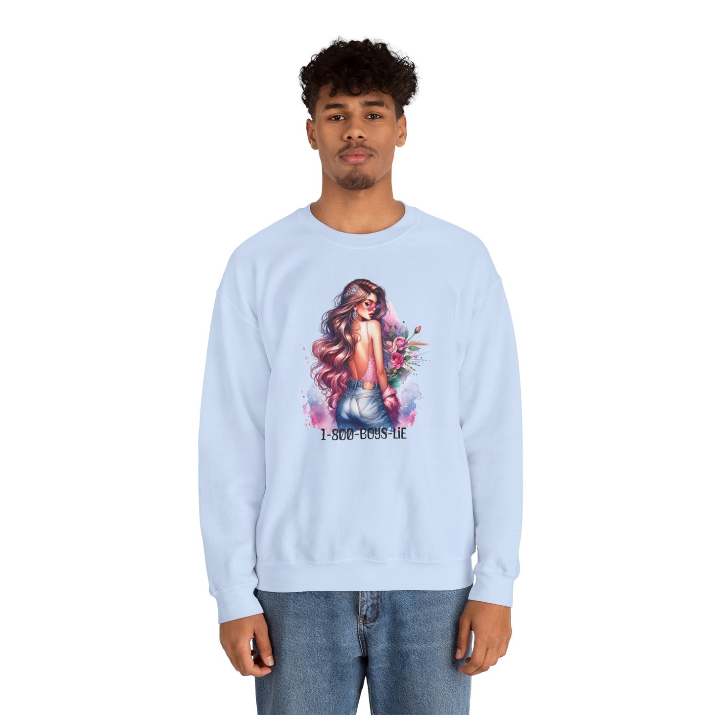 1-800-Boys-Lie Stylish Floral Graphic Sweatshirt, Cozy Crewneck Sweatshirt for Women, Gift for Her, Casual Fashion Top, Spring Wardrobe Essential