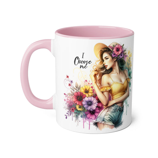 I Choose Me Chic Floral Accent Mug, Inspirational Gift for Her, Coffee Tea Lover, Birthday Present, Colorful Art Mug