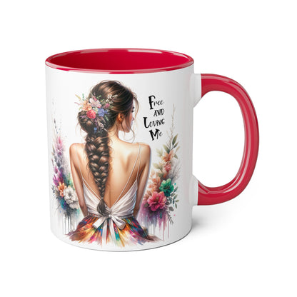 Floral Art Mug - 'Free and Loving Me', Coffee Cup, Gift for Her, Home Decor, Personalized Drinkware, Inspirational Mugs, Floral Design