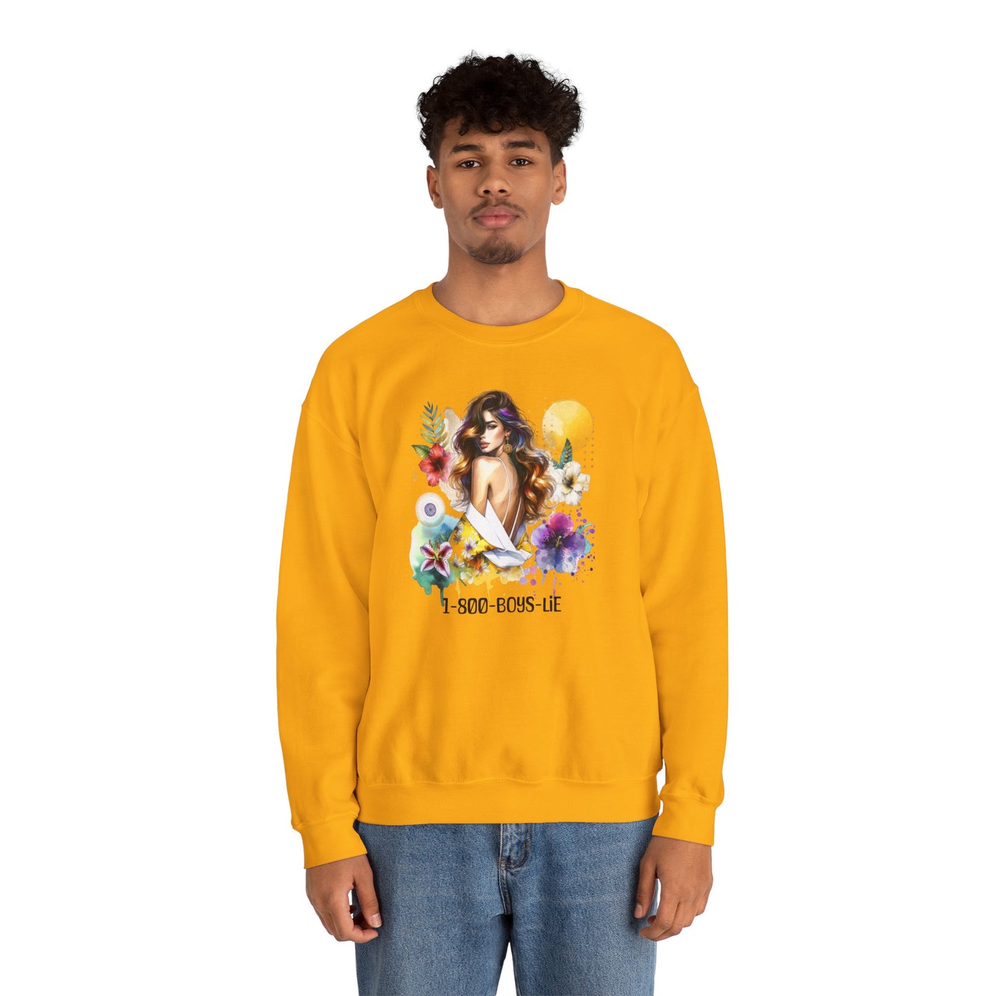 1-800-Boys-Lie Bohemian Floral Crewneck Sweatshirt, Trendy Oversized Sweater, Unique Gift for Her, Cozy Fall Apparel, Birthday & Casual Wear