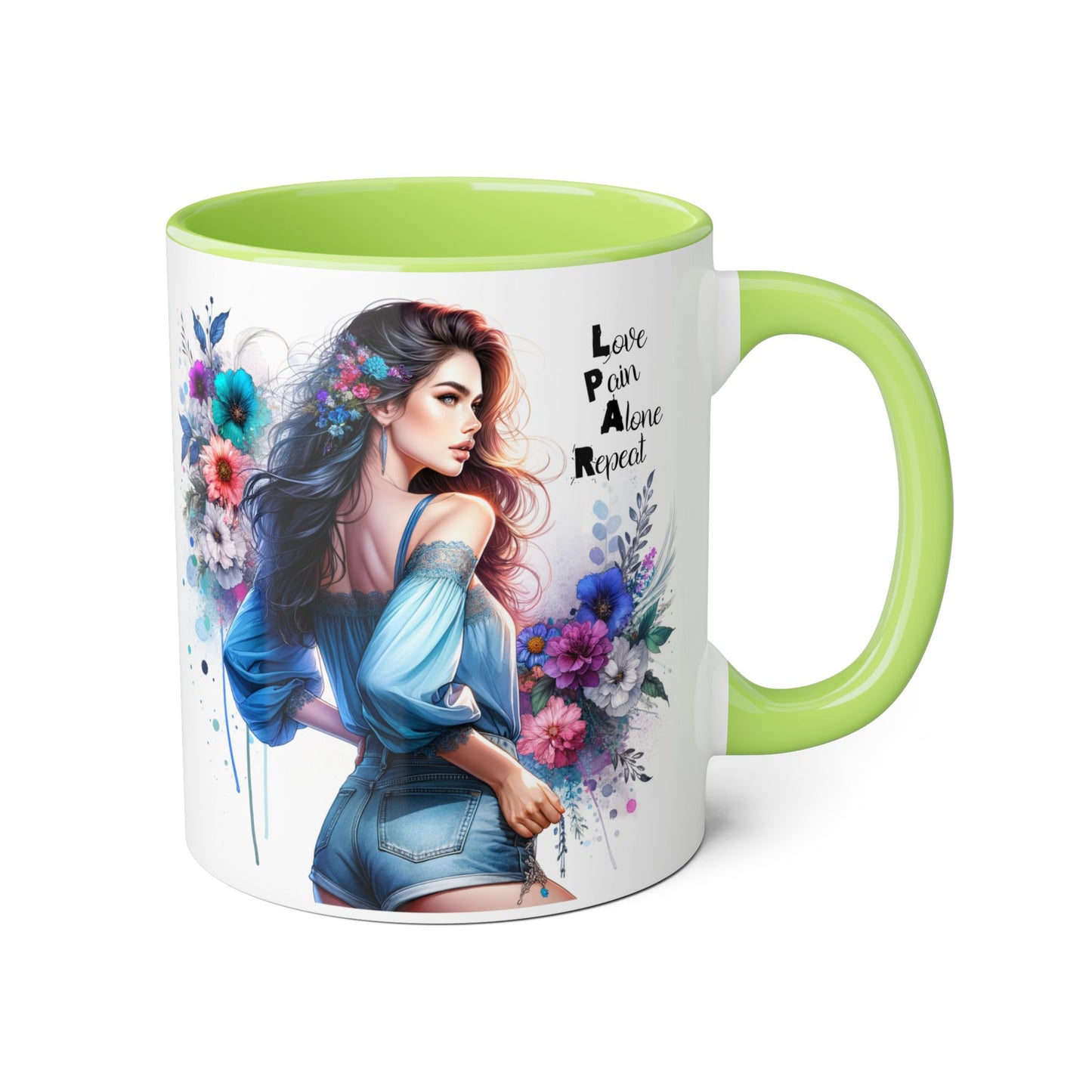 Floral Accent Mug, Inspirational Coffee Cup, Love Yourself Gift, Unique Drinkware, Artistic Ceramic Coffee Mug