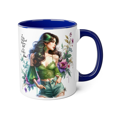 I Was Married Before But I'm Better Now Humoristic Floral Goddess Accent Mug, Inspirational Coffee Cup, Gift for Her, Boho Chic Drinkware, Unique Art Mugs, Home Decor