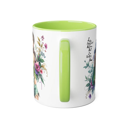 I Was Married Before But I'm Better Now Humoristic Floral Goddess Accent Mug, Inspirational Coffee Cup, Gift for Her, Boho Chic Drinkware, Unique Art Mugs, Home Decor