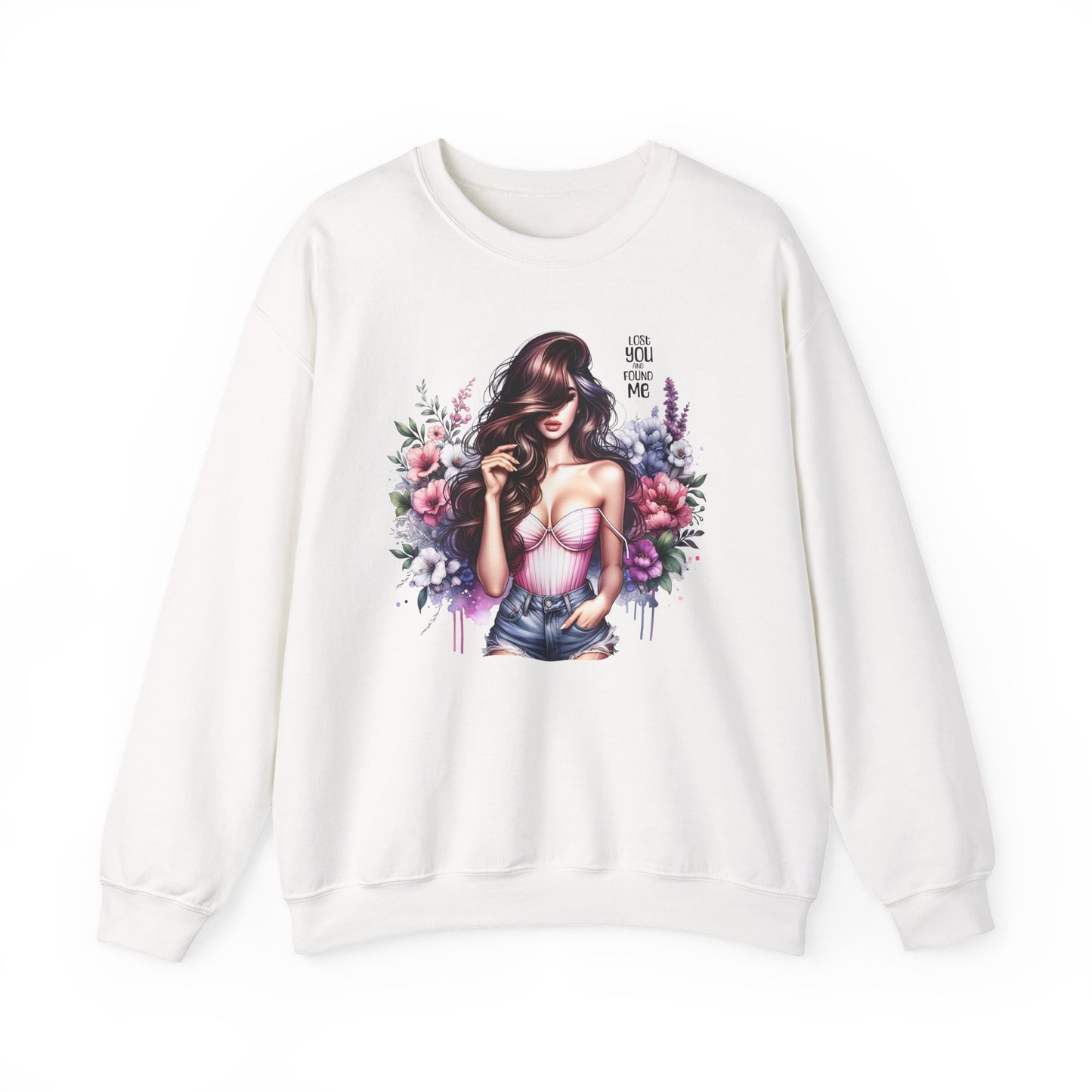 Lost You And Found Me Floral Graphic Crewneck Sweatshirt, Vibrant Sweatshirt, Cozy Casual Wear, Gift for Her, Floral Apparel, Spring Fashion