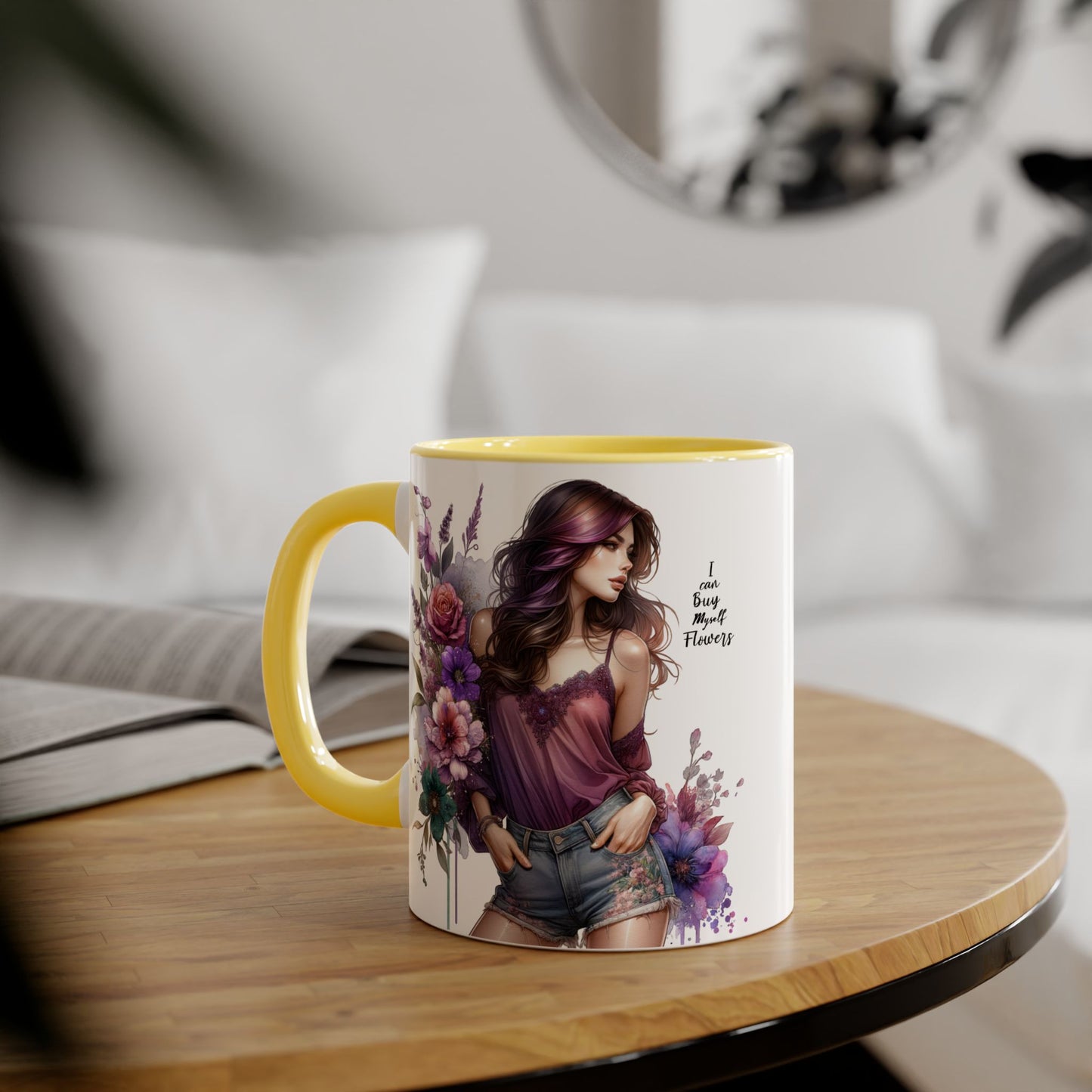 I Can Buy Myself Flowers Floral Art Accent Mug, 11oz Coffee Cup for Flower Lovers, Gift for Her, Boho Kitchen Decor, Unique Art Mug