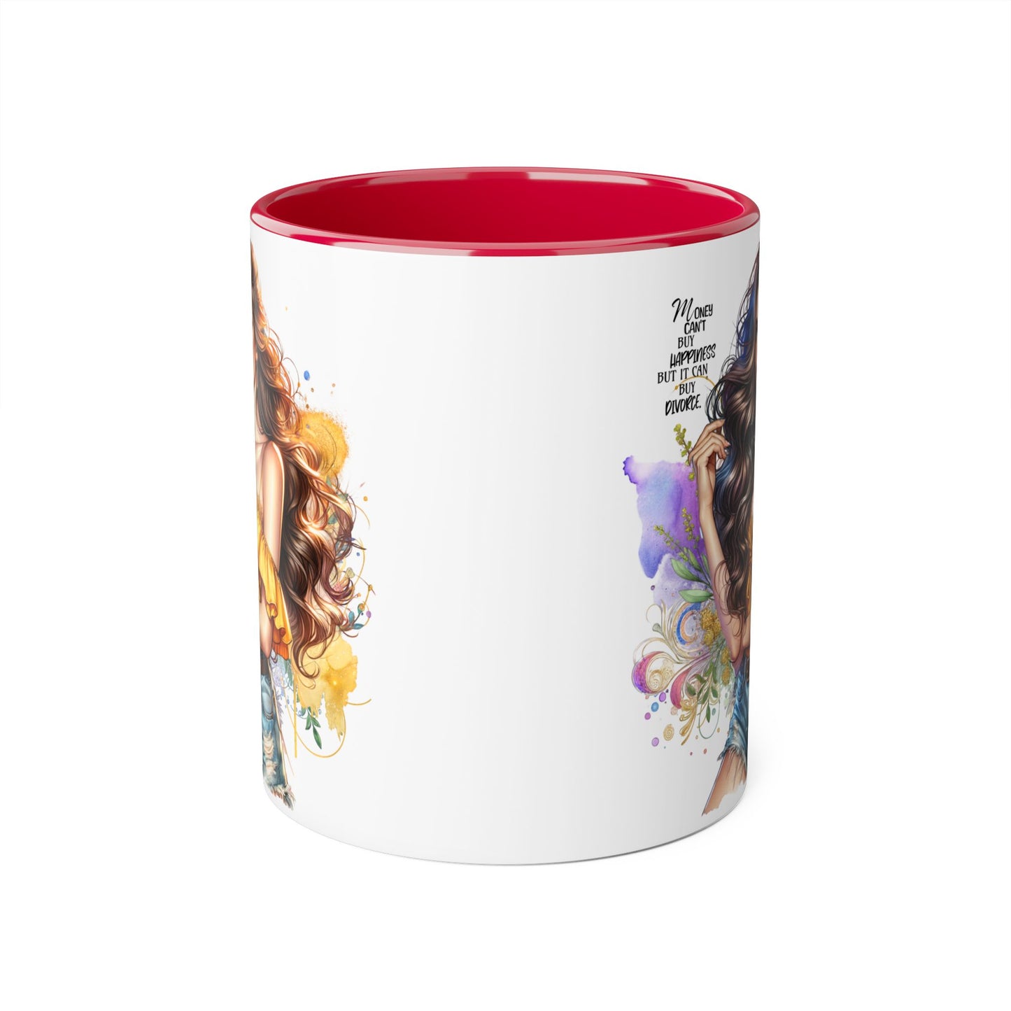 Money Can't Buy Happiness But It Can Buy Divorce Humoristic Empowering Accent Mug, Inspirational Coffee Cup, Artful Drinkware for Self-Care, Perfect Gift for Birthdays, Motivational Decor
