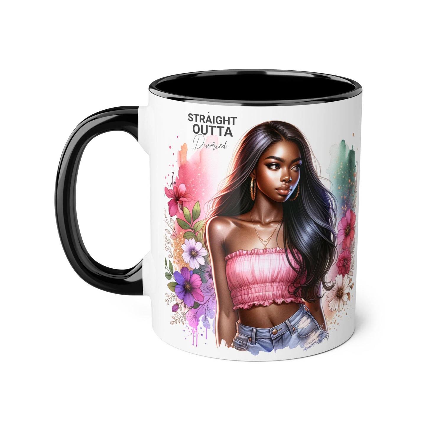 Straight Outta Divorced Humoristic Vibrant Accent Mugs, Gift for Her, Motivational Coffee Mug, Floral Design Mug, Unique Art Mug, Birthday Gift Idea, Home Decor