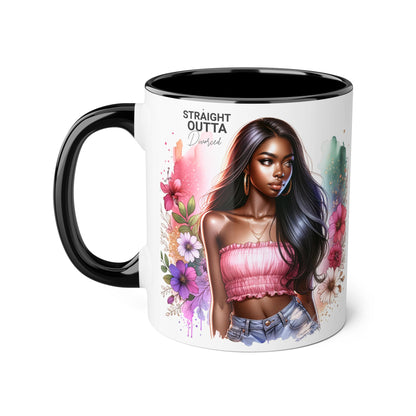 Straight Outta Divorced Humoristic Vibrant Accent Mugs, Gift for Her, Motivational Coffee Mug, Floral Design Mug, Unique Art Mug, Birthday Gift Idea, Home Decor