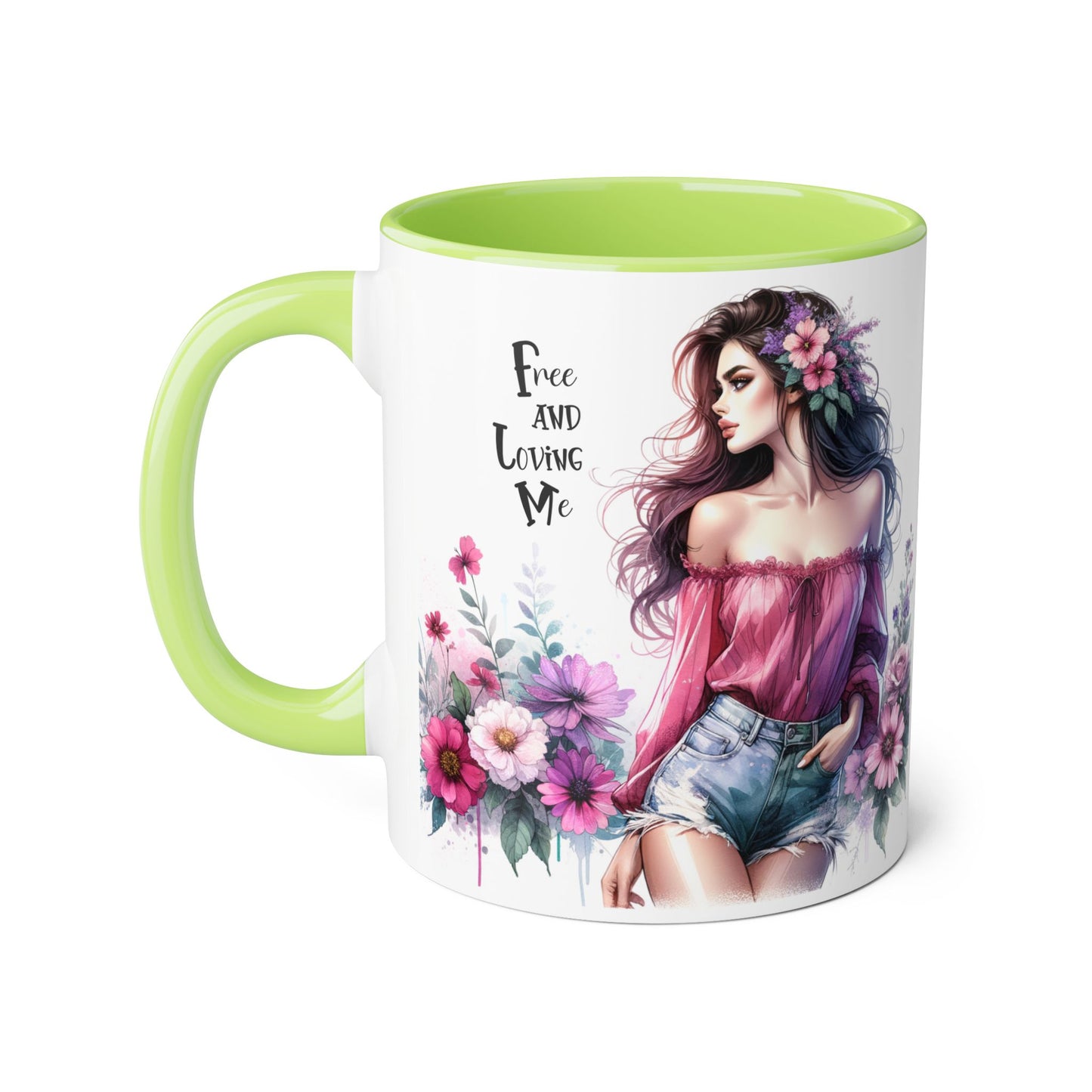 Floral Bohemian Accent Mug - Free and Loving Me Design, Coffee Cup Gift, Mother's Day Present, Home Decor, Art Drinkware