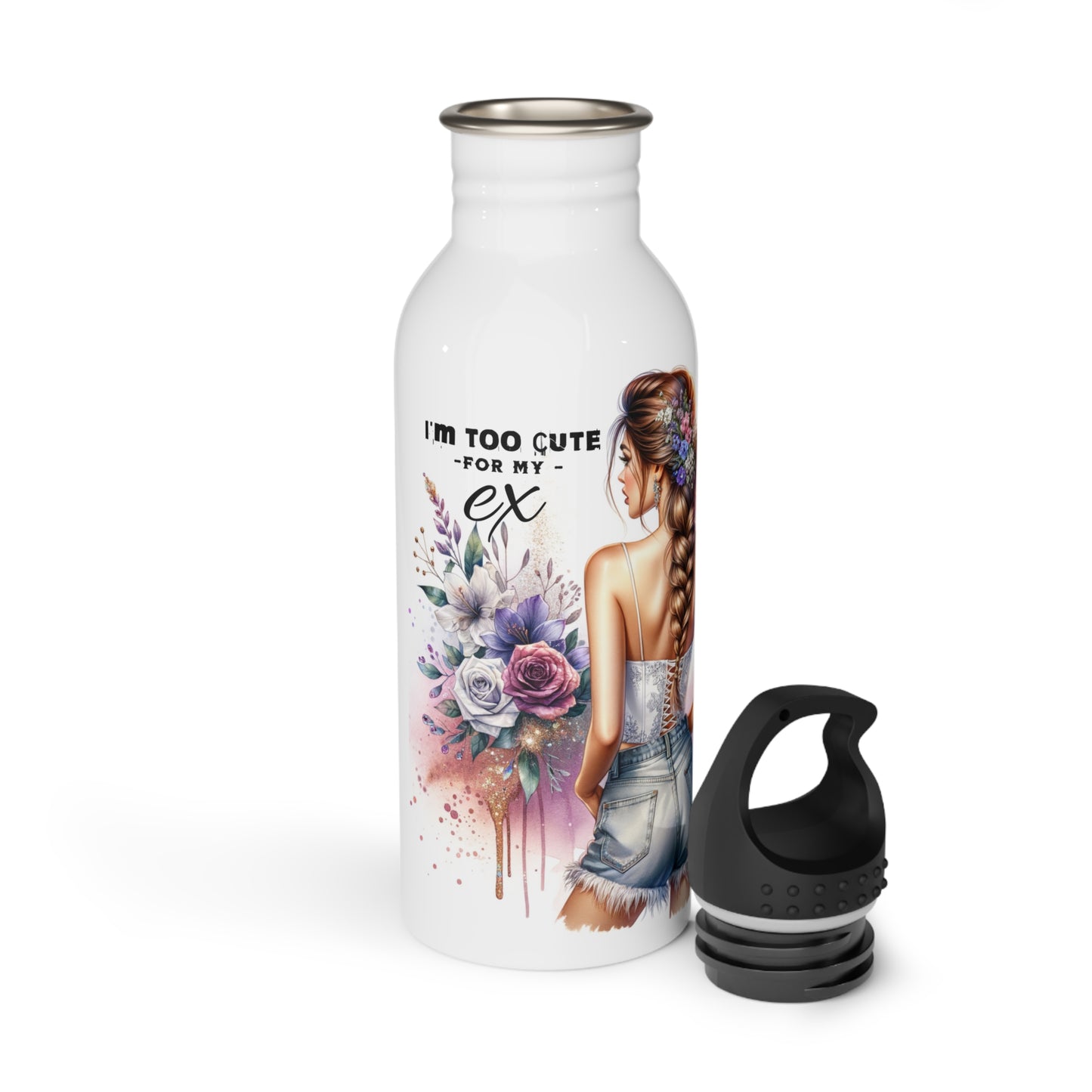 I'm Too Cute For My Ex Boho Floral Water Bottle | Stylish Stainless Steel Drinkware, Eco-Friendly Gift, Summer Hydration, Inspirational Quotes