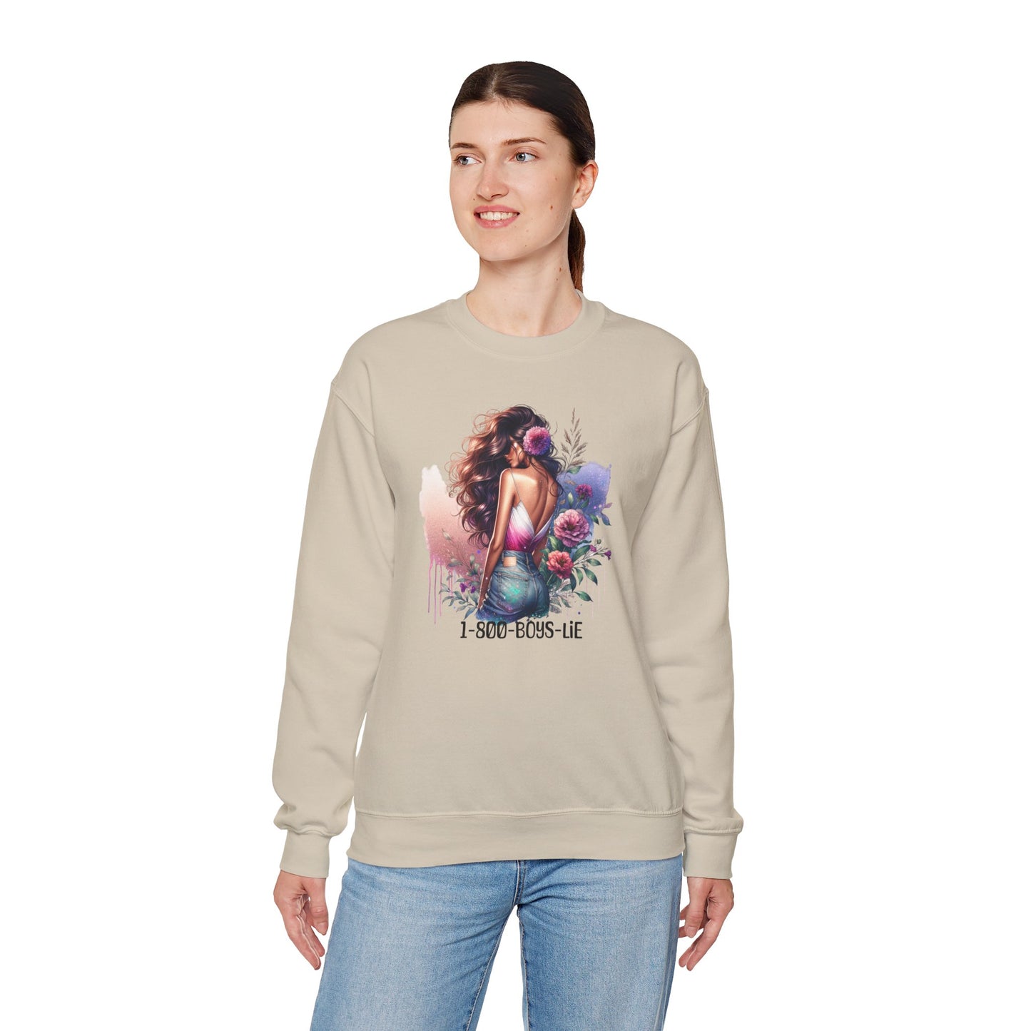 1-800-Boys-Lie Boss Babe Floral Sweatshirt | Unisex Comfortable Crewneck, Trendy Gift for Her, Affirmation Clothing, Cozy Fashion