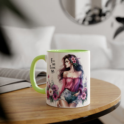 Floral Bohemian Accent Mug - Free and Loving Me Design, Coffee Cup Gift, Mother's Day Present, Home Decor, Art Drinkware