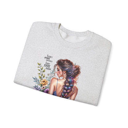 I Don`t  Make Mistakes, I Just Date Them Floral Illustration Crewneck Sweatshirt, Cozy Gift for Her, Casual Fashion, Spring Wardrobe Essential, Art Lover Apparel