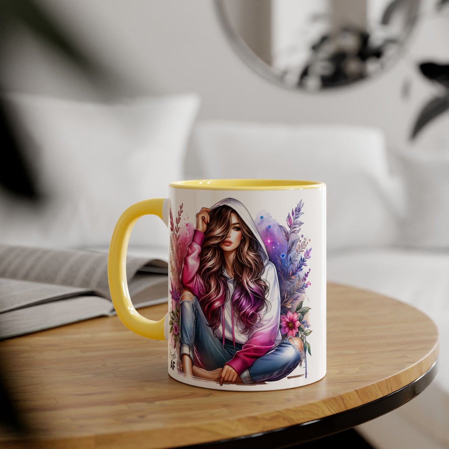 Single AF Stylish Accent Mugs for Coffee Lovers, Floral Art, Inspirational Gift, Appreciation Gift, Home Decor, Unique Mug Design