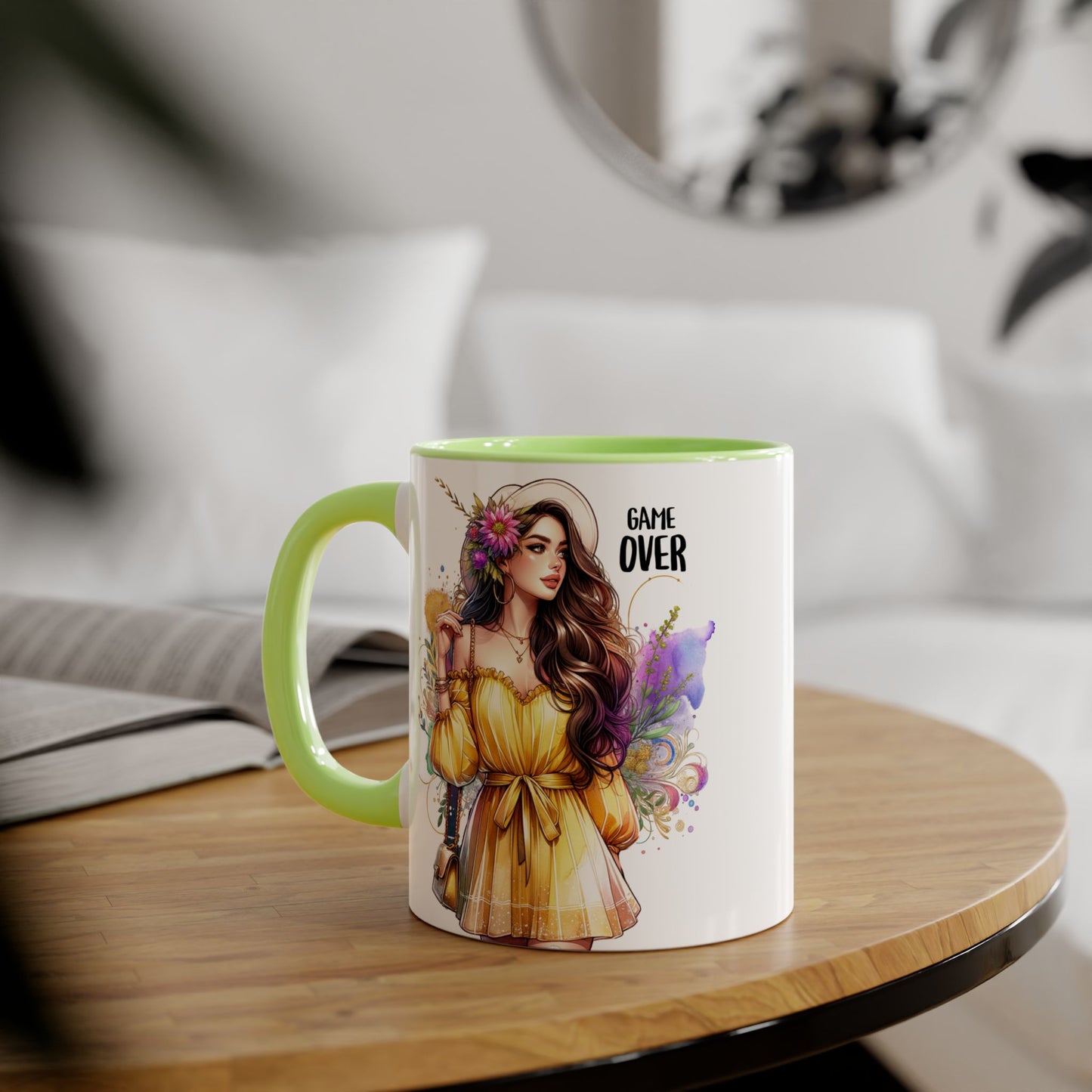 Colorful Game Over Accent Mug, 11oz Coffee Cup, Unique Art Gift, Fun Drinkware, Birthday, Celebration, Decorative Mug