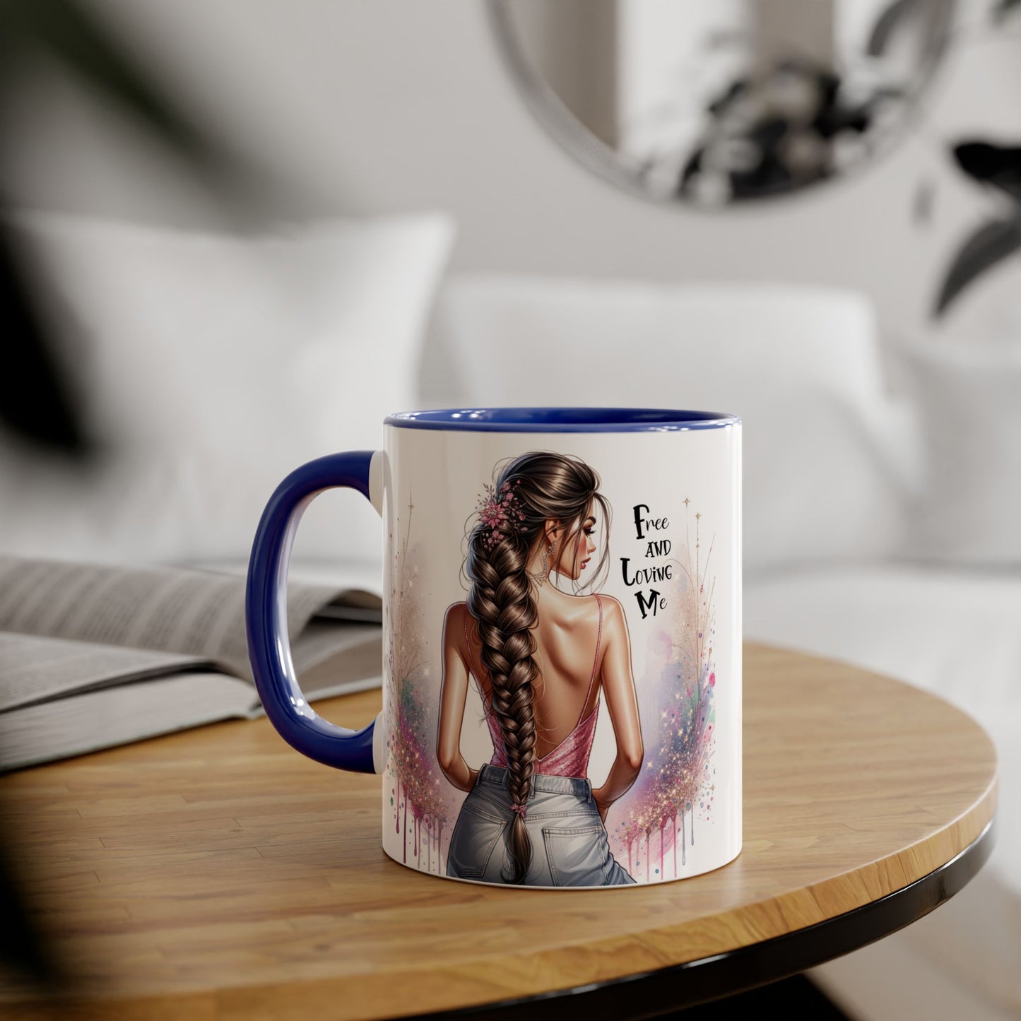 Empowerment Accent Mug, 11oz - Free And Loving Me Design, Inspirational Gift, Coffee Lovers, Self-Love, Artistic Home Decor, Feminine Vibe