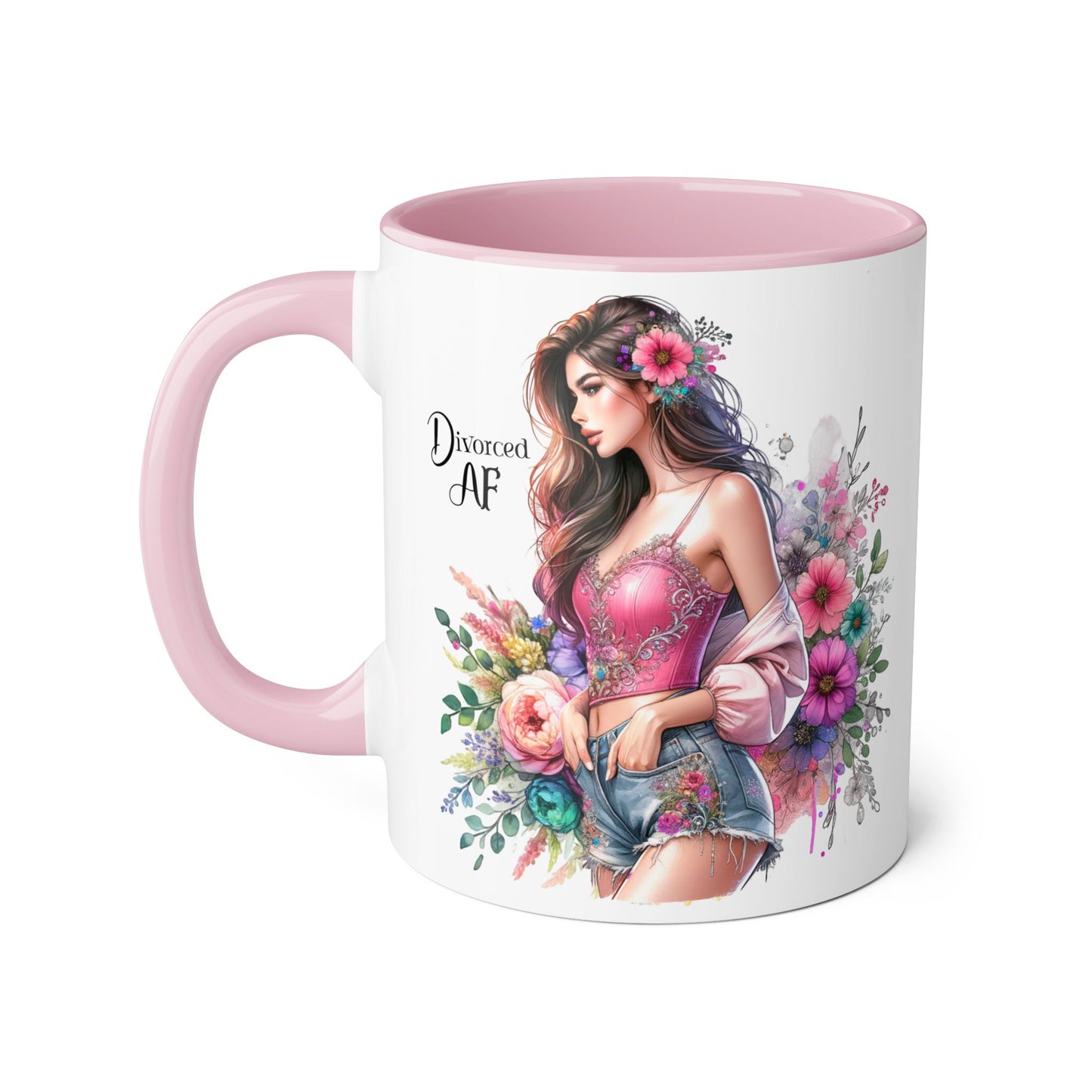 Divorced AF Accent Mug - Trendy Floral Coffee Cup, Perfect Gift for Empowered Women, Humor, Self-Care, Friendship