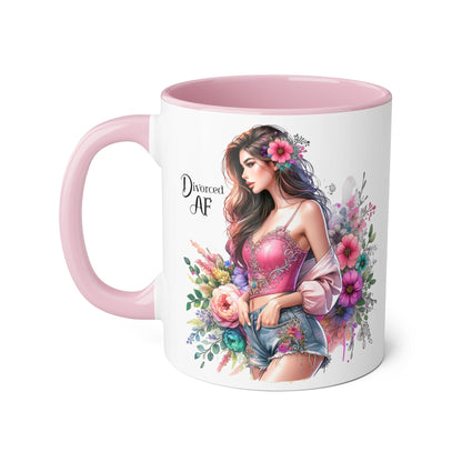 Divorced AF Accent Mug - Trendy Floral Coffee Cup, Perfect Gift for Empowered Women, Humor, Self-Care, Friendship