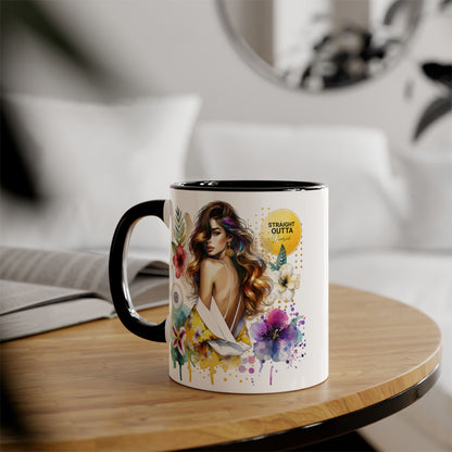 Straight Outta Divorced Humoristic Vibrant Accent Mugs, Floral Coffee Cup, Artistic Drinkware, Gift for Her, Home Decor, Unique Mug