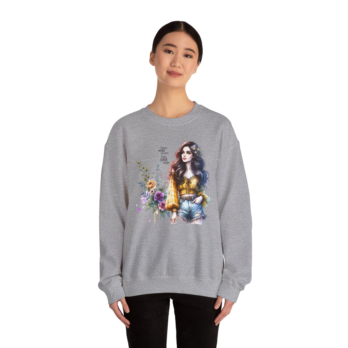 I Don't Make Mistakes, I Just Date Them Floral Graphic Crewneck Sweatshirt, Cozy Casual Wear, Boho Sweatshirt, Gift for Her, Fall Fashion Must-Have