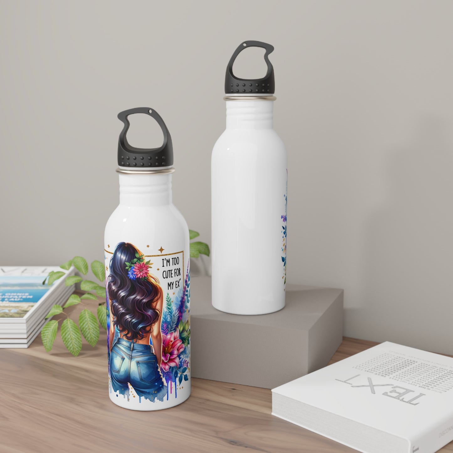 I'm Too Cute For My Ex  Floral Stainless Steel Water Bottle, Personalized Hydration, Gift for Her, Fitness Accessories, Travel Mug, Eco-Friendly Bottle