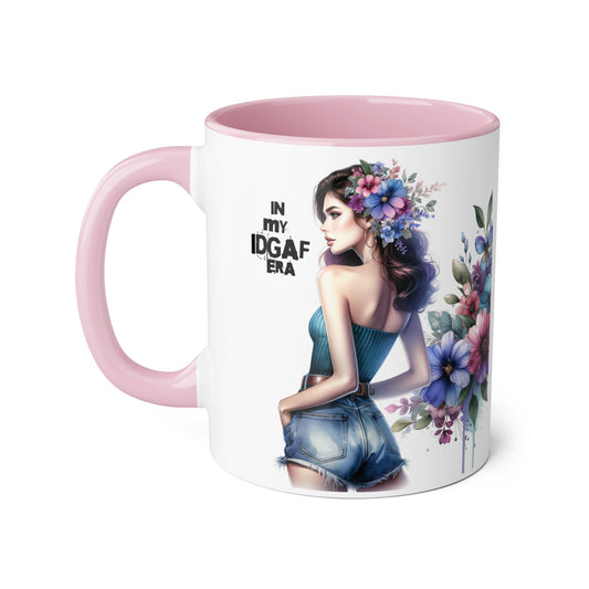 Bold Floral IDGAF Era Mug | Unique Coffee Gift | Retro Vibes | Sassy Tea Cup | Fun Home Decor | Statement Drinkware | 11oz Accent Mug