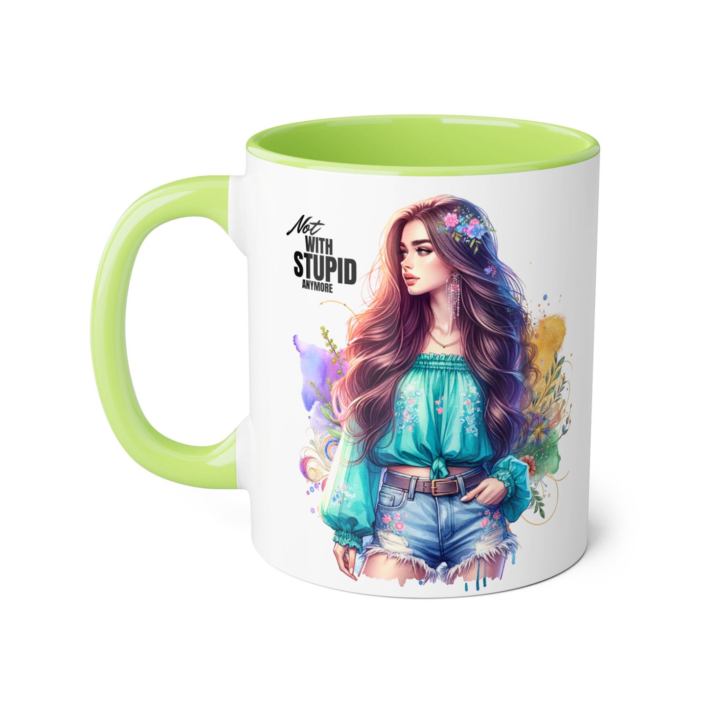 Not With Stupid Anymore Humoristic 11oz Accent Mug This humoristic mug