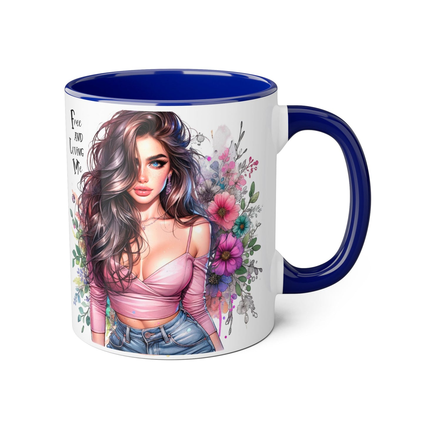 Free and Loving Me Chic Art Mug, Emotional Inspiration, Gift For Friends, Coffee Lover, Floral Design, Daily Motivation