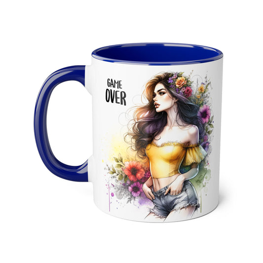 Colorful Game Over Accent Mug for Gamers, Fantasy Decor, Unique Gift, Coffee Cup, Floral Artwork