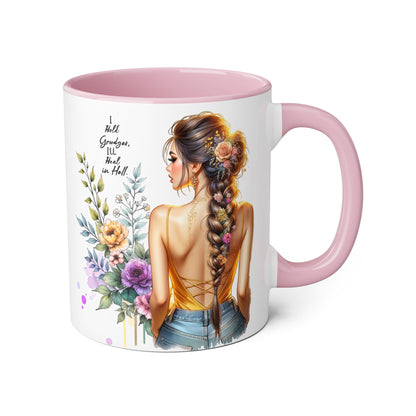 I Hold Grudges, I'll Heal in Hell  Humoristic Floral Inspirational Mug, Gift for Her, Coffee Cup, Boho Home Decor, Self-Care Reminder, Unique Tea Mug, Birthday Gift Idea