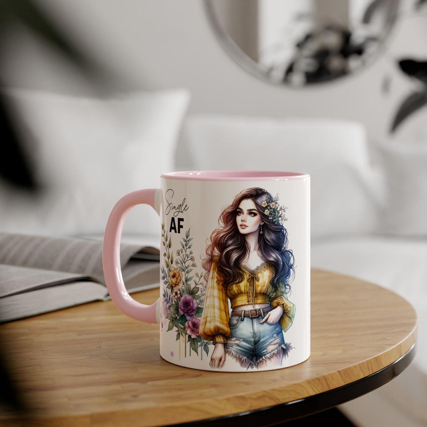 Single AF Accent Mug, Floral Coffee Cup, Gift for Single Friends, Cute Relationship Humor Mug, Funny Birthday Mug, Tea Lover Gift