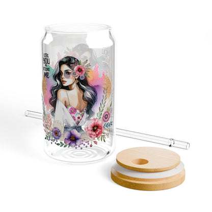 Lost You and Found Me Boho Floral Sipper Glass with Straw, 16oz, Art Glass Drinkware for Home & Parties, Vibrant Floral Design, Gift for Her, Summer Vibes