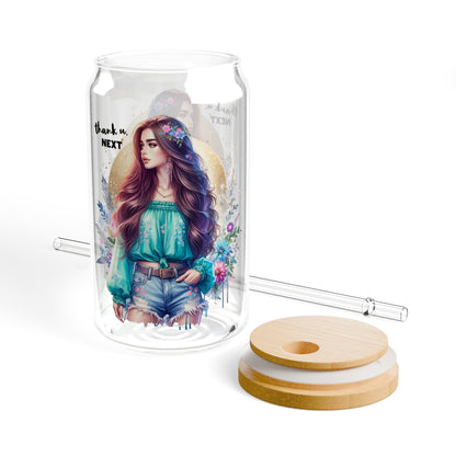 Thank U, Next Bohemian Sipper Glass 16oz - Artistic Drinkware, Summer Vibes, Gift for Her, Eco-Friendly, Home Decor