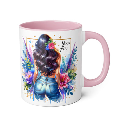 Yuck Fou Bohemian Floral Accent Mug, 11oz, Artistic Coffee Cup, Gift for Her, Stylish Drinkware, Home Decor, Unique Kitchen Accessories